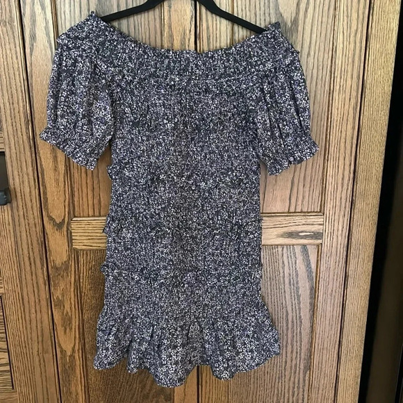 Olivaceous Purple Floral Print Tiered Ruffle Smocked Mini‎ Dress Medium - Picture 1 of 5